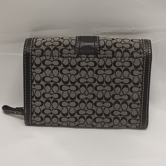 Coach Signature Jacquard Leather Envelope Buckle Bifold Wallet Zip - Picture 3 of 8